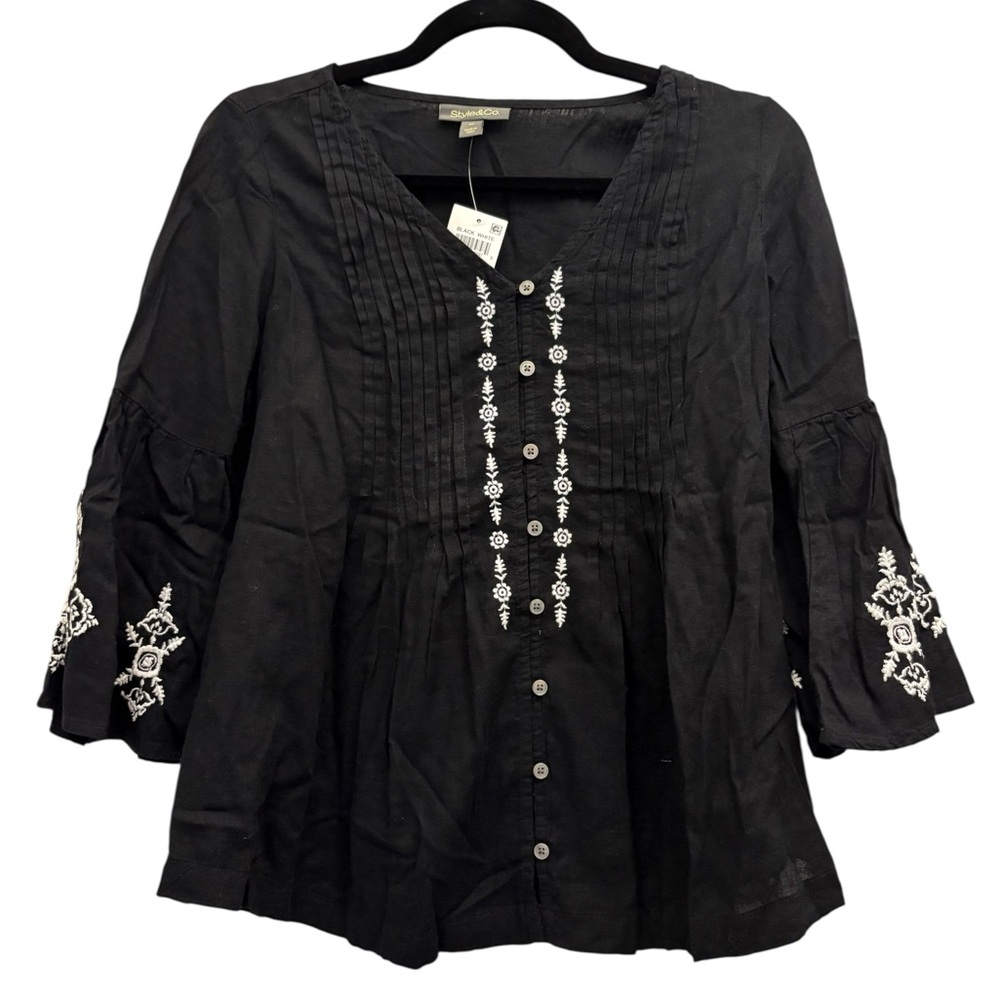 Style & Co Black Embroidered Women's Top